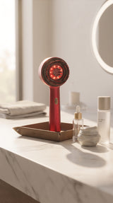 Brosse HairRevive rouge avec des accessoires de soin capillaire